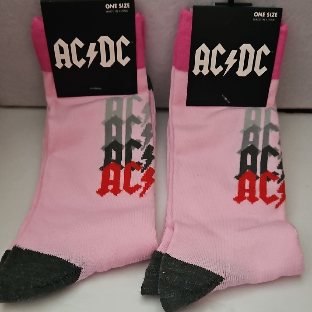 AC/DC Pink and Black Casual Socks Two Pairs